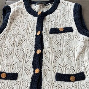 Zara Elegant Cream and Navy Knit Sweater Vest